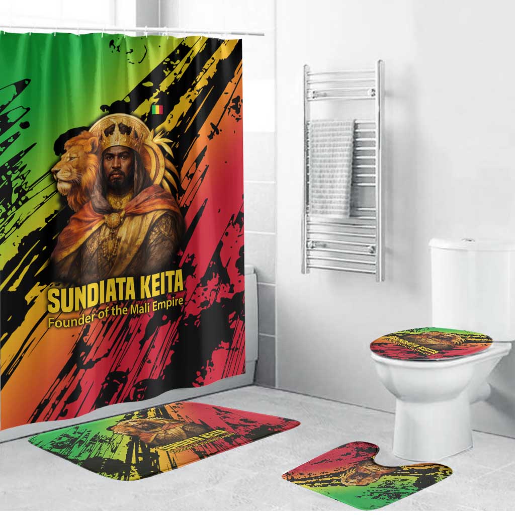 Sundiata Keita Bathroom Set with Regal Portrait, Lion of Mali Title and Bold Tribal Brushstroke Pattern - African Pride