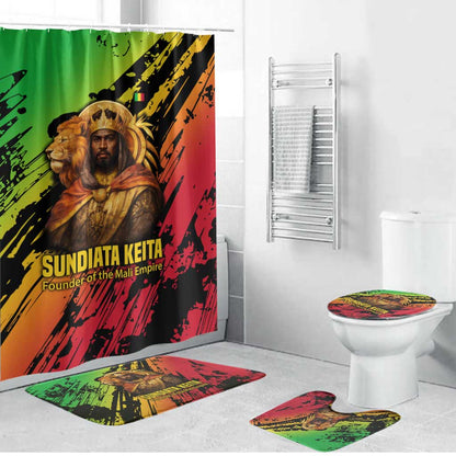 Sundiata Keita Bathroom Set with Regal Portrait, Lion of Mali Title and Bold Tribal Brushstroke Pattern - African Pride