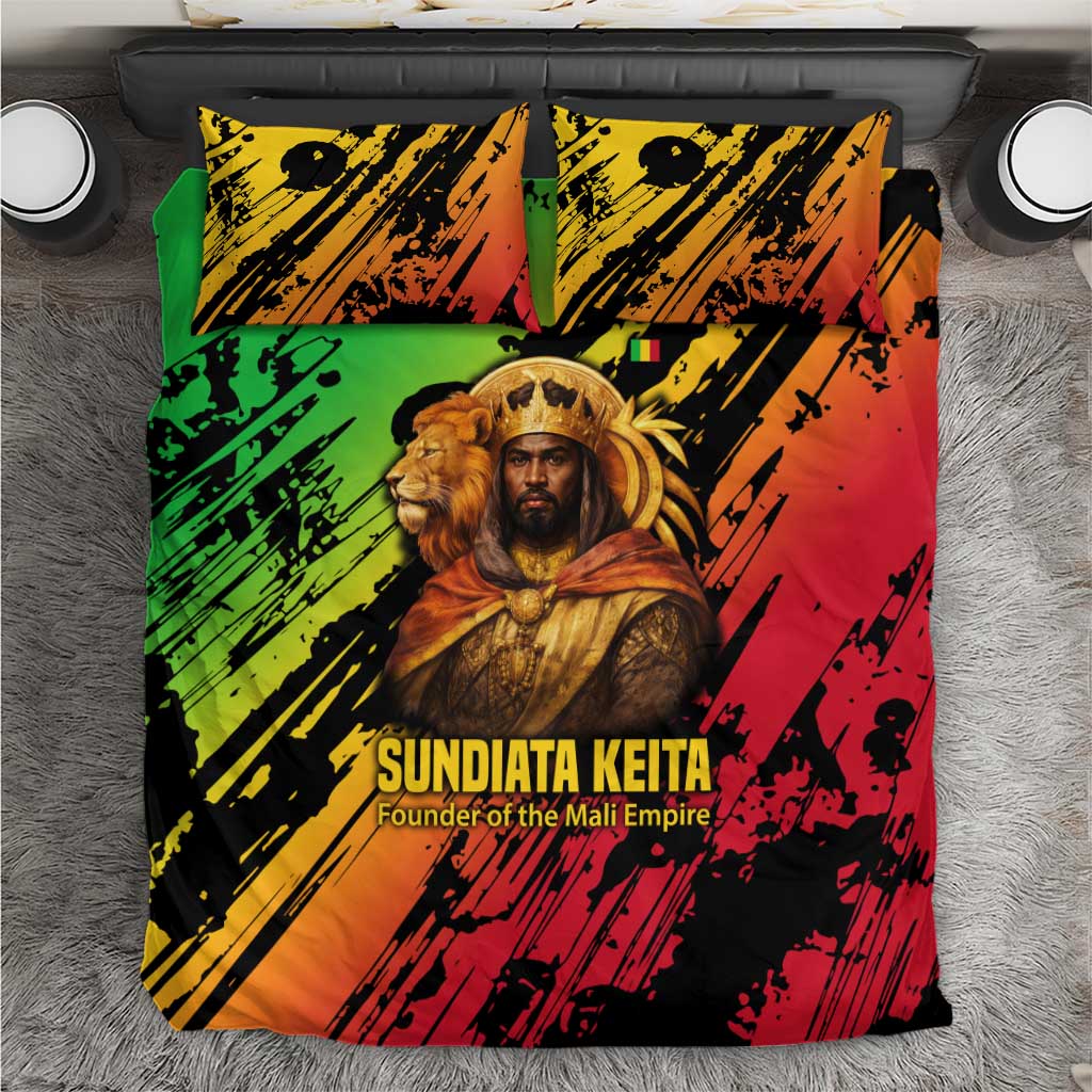 Sundiata Keita Bedding Set with Regal Portrait, Lion of Mali Title and Bold Tribal Brushstroke Pattern - African Pride