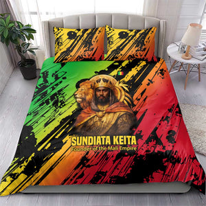 Sundiata Keita Bedding Set with Regal Portrait, Lion of Mali Title and Bold Tribal Brushstroke Pattern - African Pride
