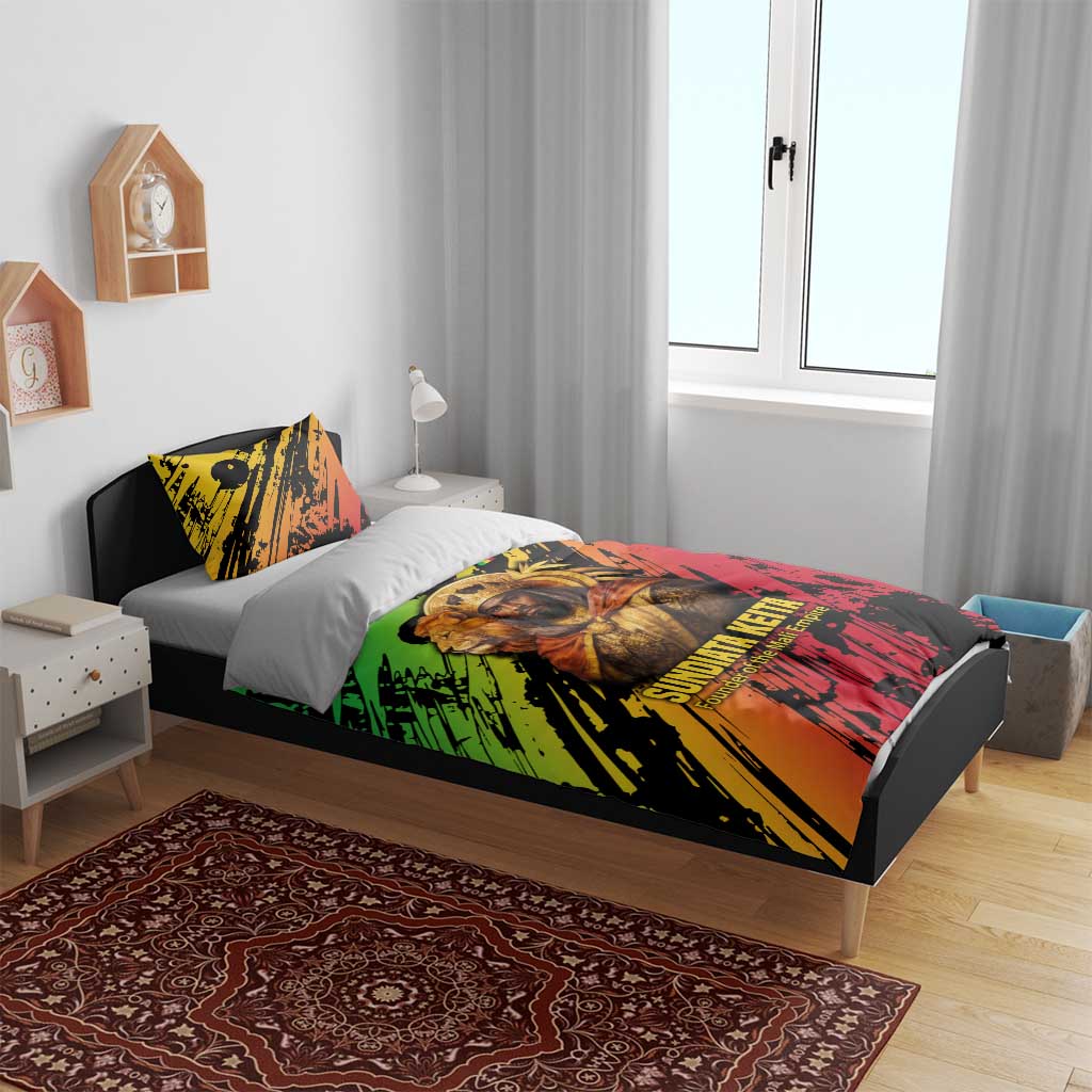 Sundiata Keita Bedding Set with Regal Portrait, Lion of Mali Title and Bold Tribal Brushstroke Pattern - African Pride