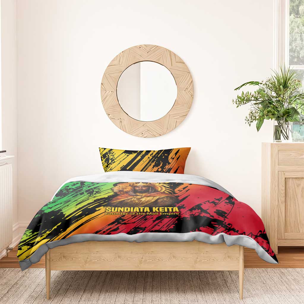 Sundiata Keita Bedding Set with Regal Portrait, Lion of Mali Title and Bold Tribal Brushstroke Pattern - African Pride