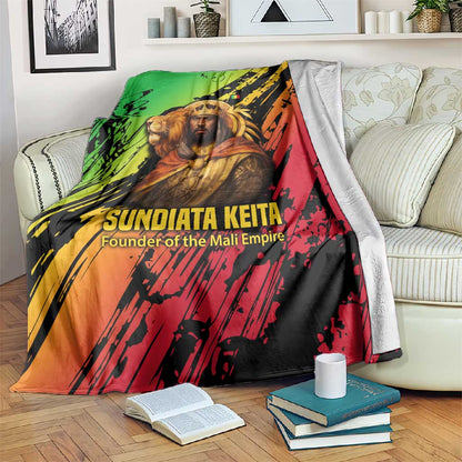 Sundiata Keita Blanket with Regal Portrait, Lion of Mali Title and Bold Tribal Brushstroke Pattern - African Pride