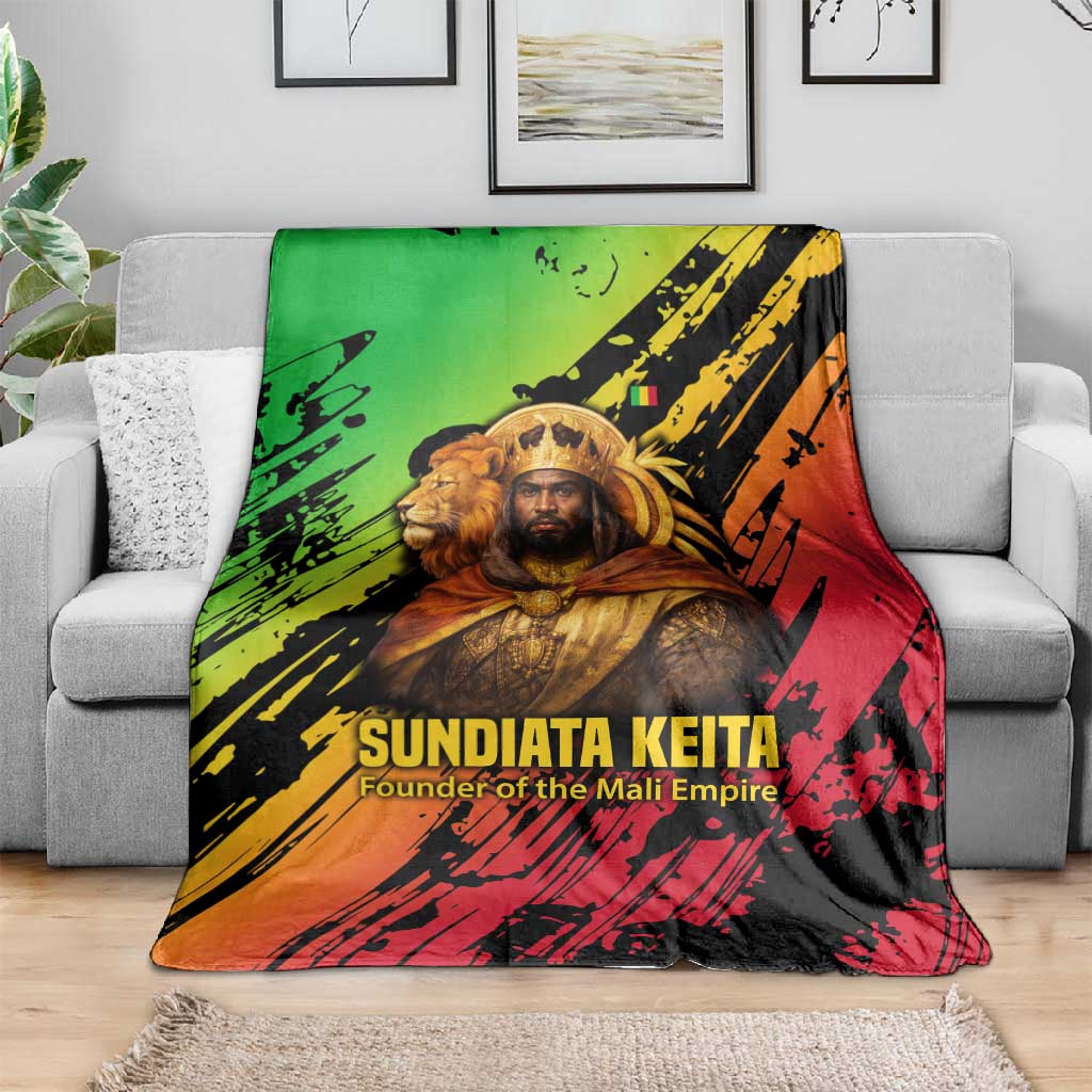 Sundiata Keita Blanket with Regal Portrait, Lion of Mali Title and Bold Tribal Brushstroke Pattern - African Pride