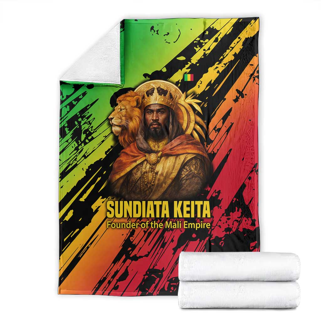 Sundiata Keita Blanket with Regal Portrait, Lion of Mali Title and Bold Tribal Brushstroke Pattern - African Pride