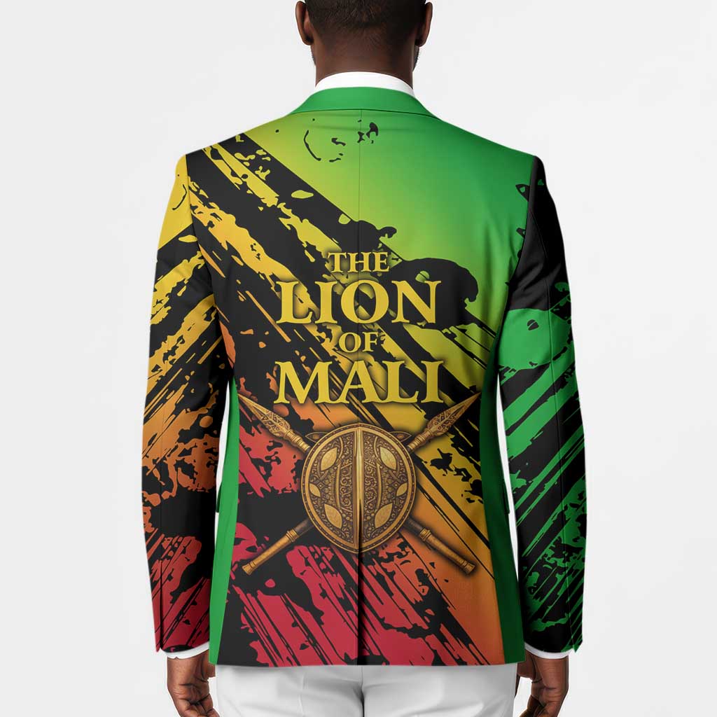 Sundiata Keita Blazer with Regal Portrait, Lion of Mali Title and Bold Tribal Brushstroke Pattern - African Pride