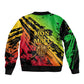 Sundiata Keita Bomber Jacket with Regal Portrait, Lion of Mali Title and Bold Tribal Brushstroke Pattern - African Pride