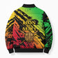 Sundiata Keita Bomber Puffer Jacket with Regal Portrait, Lion of Mali Title and Bold Tribal Brushstroke Pattern - African Pride
