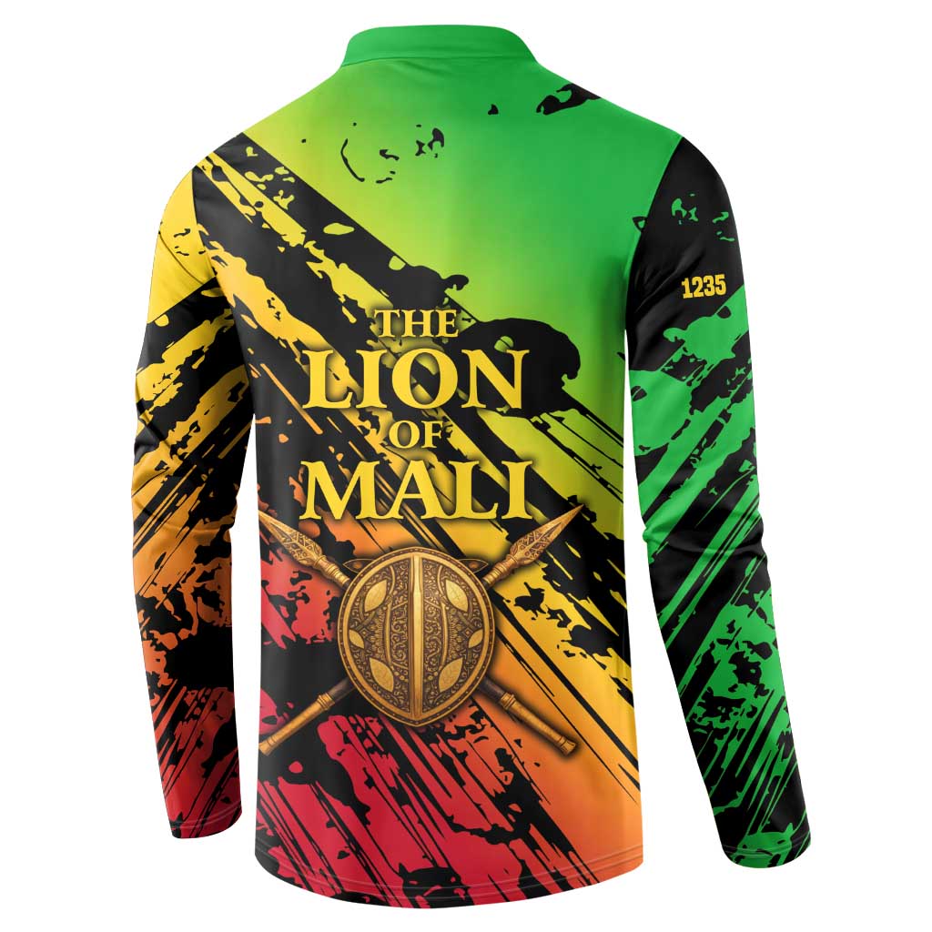Sundiata Keita Button Sweatshirt with Regal Portrait, Lion of Mali Title and Bold Tribal Brushstroke Pattern