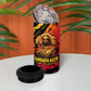 Sundiata Keita 4 in 1 Can Cooler Tumbler with Regal Portrait, Lion of Mali Title and Bold Tribal Brushstroke Pattern - African Pride