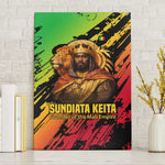 Sundiata Keita Canvas Wall Art with Regal Portrait, Lion of Mali Title and Bold Tribal Brushstroke Pattern - African Pride