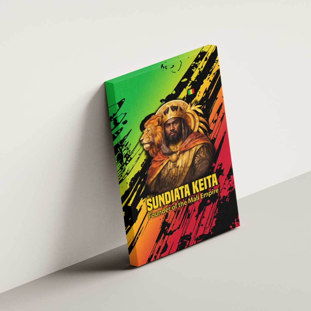 Sundiata Keita Canvas Wall Art with Regal Portrait, Lion of Mali Title and Bold Tribal Brushstroke Pattern - African Pride
