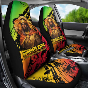 Sundiata Keita Car Seat Cover with Regal Portrait, Lion of Mali Title and Bold Tribal Brushstroke Pattern - African Pride