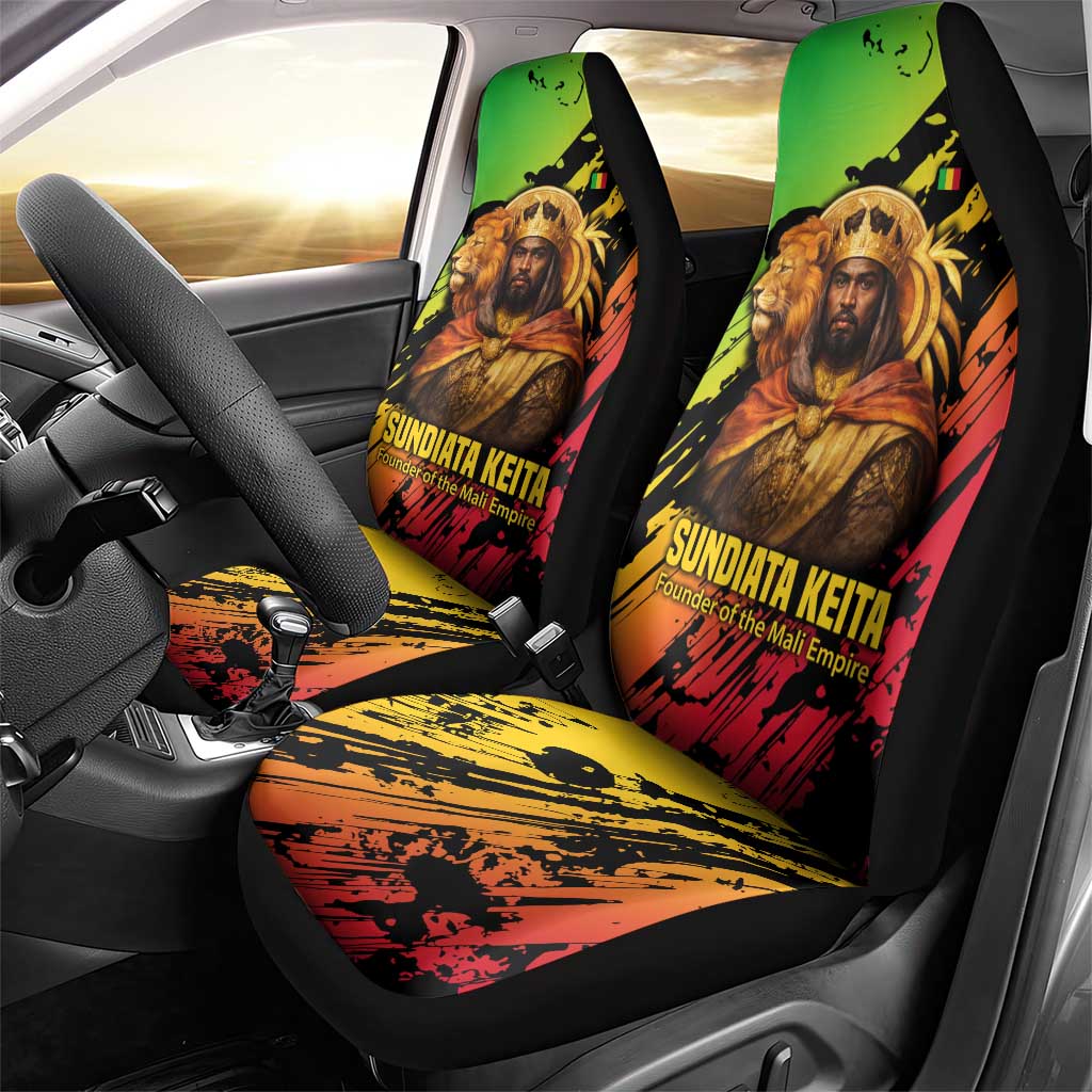 Sundiata Keita Car Seat Cover with Regal Portrait, Lion of Mali Title and Bold Tribal Brushstroke Pattern - African Pride