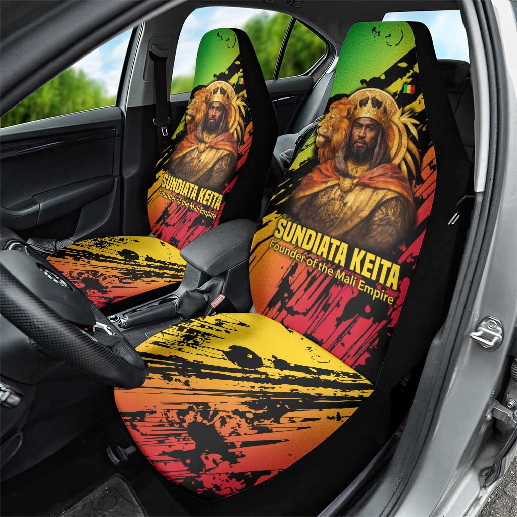 Sundiata Keita Car Seat Cover with Regal Portrait, Lion of Mali Title and Bold Tribal Brushstroke Pattern - African Pride
