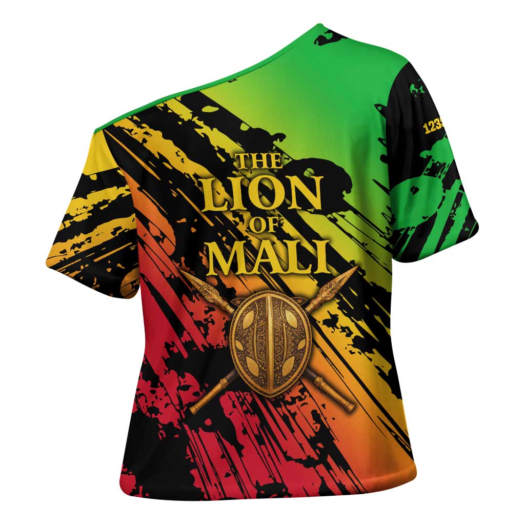 Sundiata Keita Cross Shoulder Shirt with Regal Portrait, Lion of Mali Title and Bold Tribal Brushstroke Pattern - African Pride
