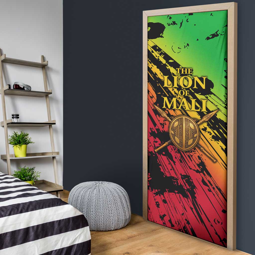 Sundiata Keita Door Cover with Regal Portrait, Lion of Mali Title and Bold Tribal Brushstroke Pattern - African Pride