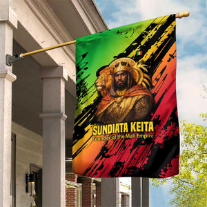 Sundiata Keita Garden Flag with Regal Portrait, Lion of Mali Title and Bold Tribal Brushstroke Pattern - African Pride
