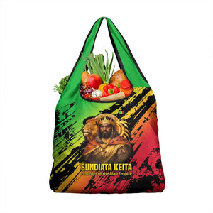 Sundiata Keita Grocery Bag with Regal Portrait, Lion of Mali Title and Bold Tribal Brushstroke Pattern - African Pride