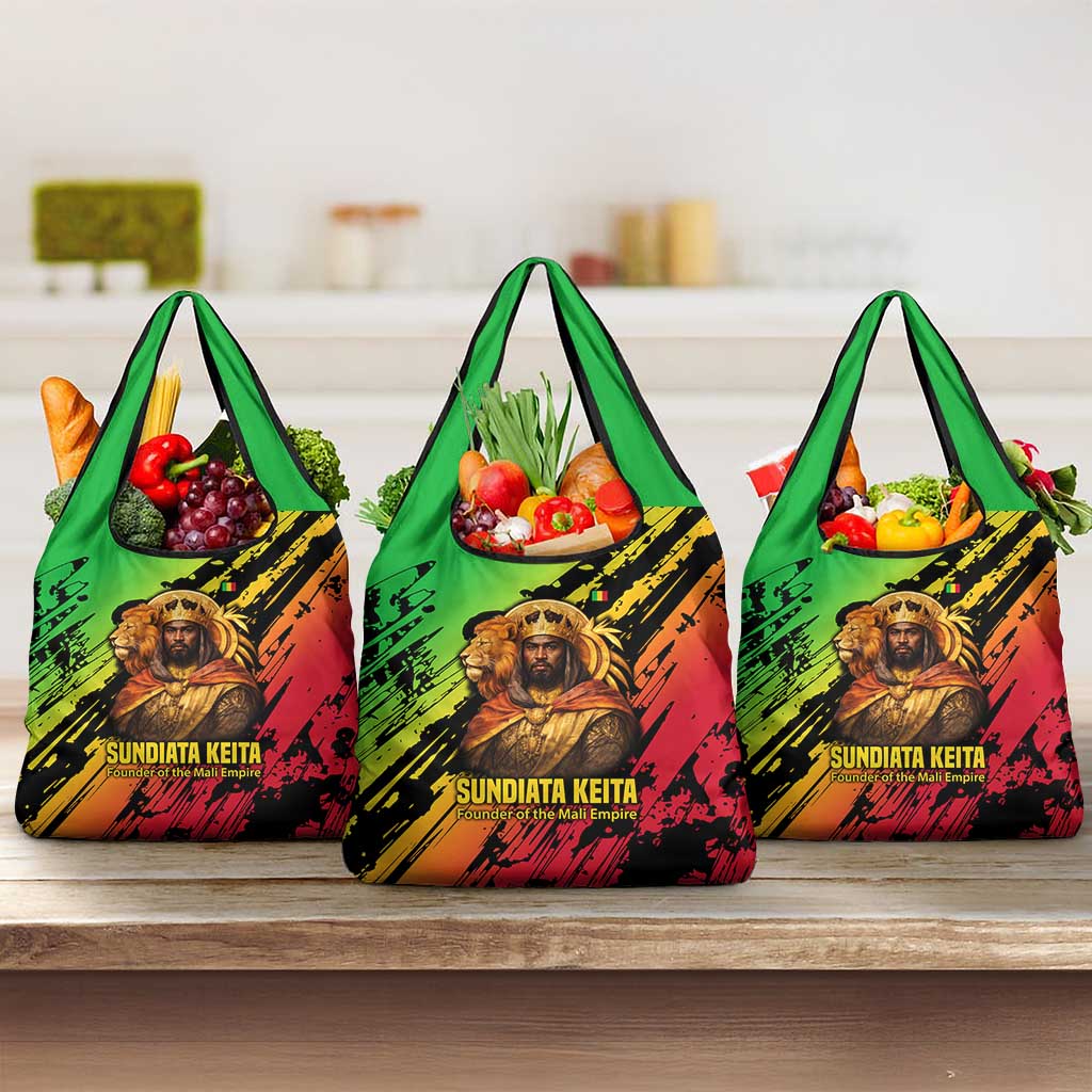 Sundiata Keita Grocery Bag with Regal Portrait, Lion of Mali Title and Bold Tribal Brushstroke Pattern - African Pride