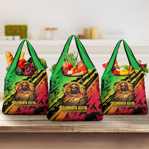 Sundiata Keita Grocery Bag with Regal Portrait, Lion of Mali Title and Bold Tribal Brushstroke Pattern - African Pride