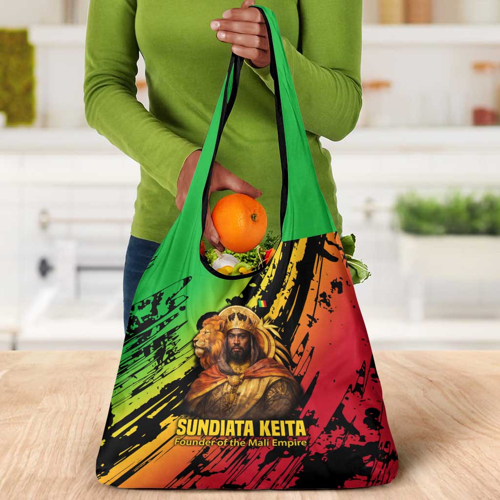 Sundiata Keita Grocery Bag with Regal Portrait, Lion of Mali Title and Bold Tribal Brushstroke Pattern - African Pride