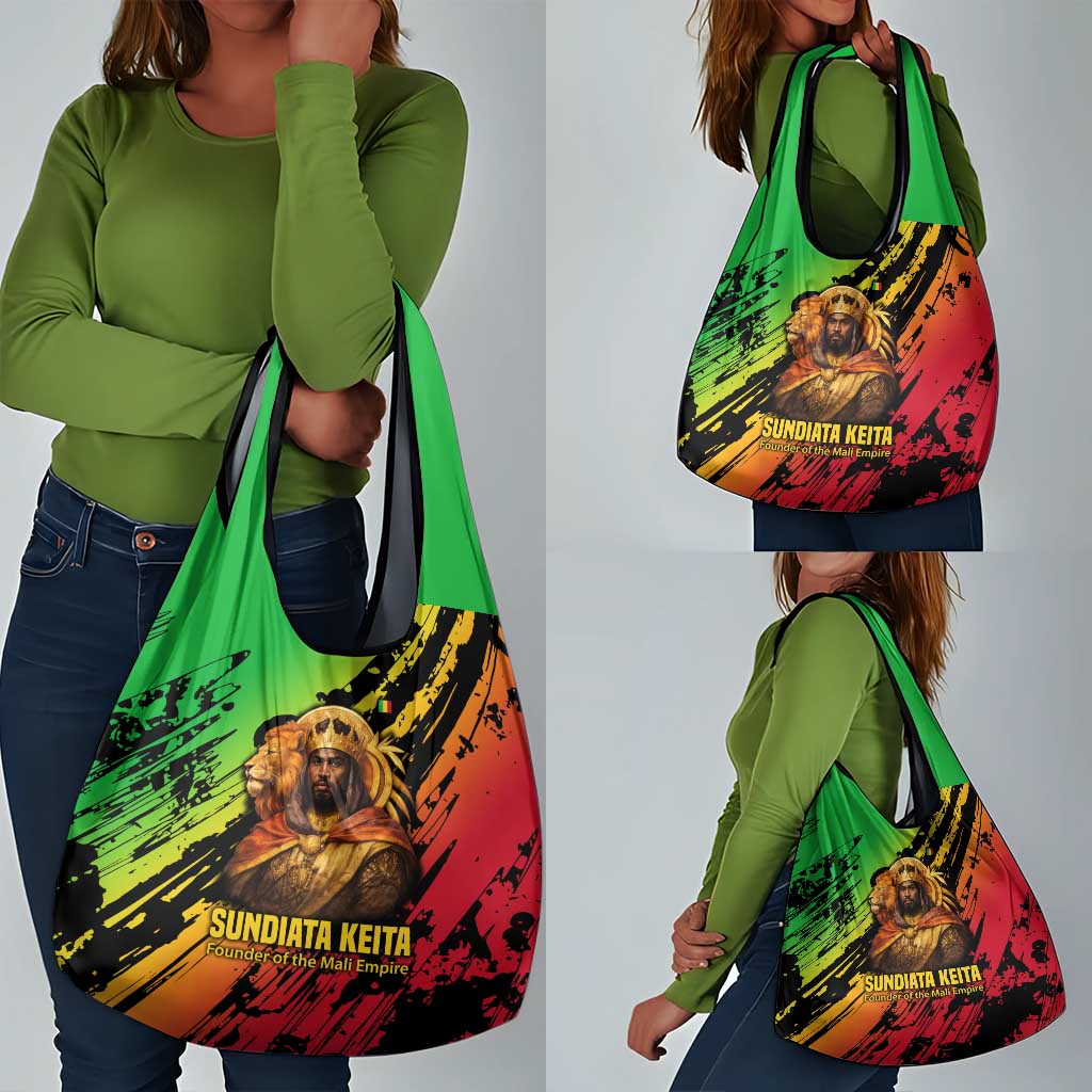 Sundiata Keita Grocery Bag with Regal Portrait, Lion of Mali Title and Bold Tribal Brushstroke Pattern - African Pride
