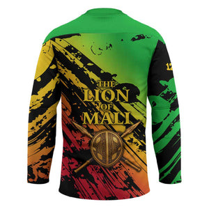 Sundiata Keita Hockey Jersey with Regal Portrait, Lion of Mali Title and Bold Tribal Brushstroke Pattern - African Pride