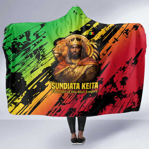 Sundiata Keita Hooded Blanket with Regal Portrait, Lion of Mali Title and Bold Tribal Brushstroke Pattern - African Pride
