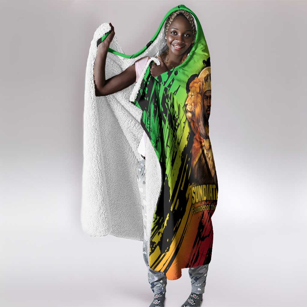 Sundiata Keita Hooded Blanket with Regal Portrait, Lion of Mali Title and Bold Tribal Brushstroke Pattern - African Pride