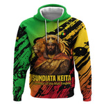 Sundiata Keita Hoodie with Regal Portrait, Lion of Mali Title and Bold Tribal Brushstroke Pattern - African Pride