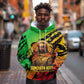 Sundiata Keita Hoodie with Regal Portrait, Lion of Mali Title and Bold Tribal Brushstroke Pattern - African Pride