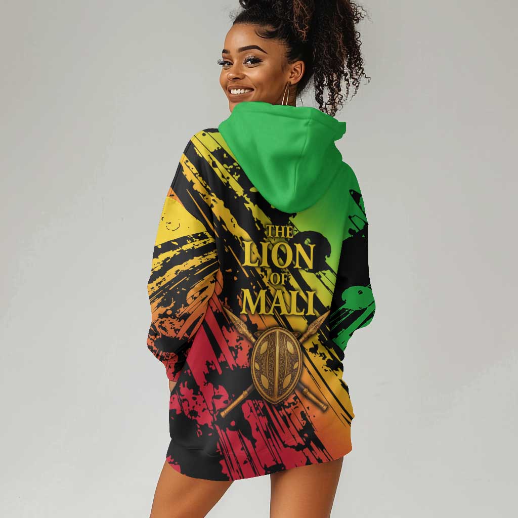 Sundiata Keita Hoodie Dress with Regal Portrait, Lion of Mali Title and Bold Tribal Brushstroke Pattern - African Pride