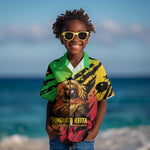 Sundiata Keita Kid Hawaiian Shirt with Regal Portrait, Lion of Mali Title and Bold Tribal Brushstroke Pattern - African Pride