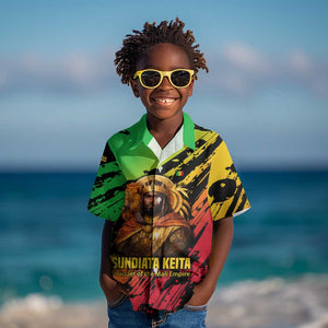 Sundiata Keita Kid Hawaiian Shirt with Regal Portrait, Lion of Mali Title and Bold Tribal Brushstroke Pattern - African Pride