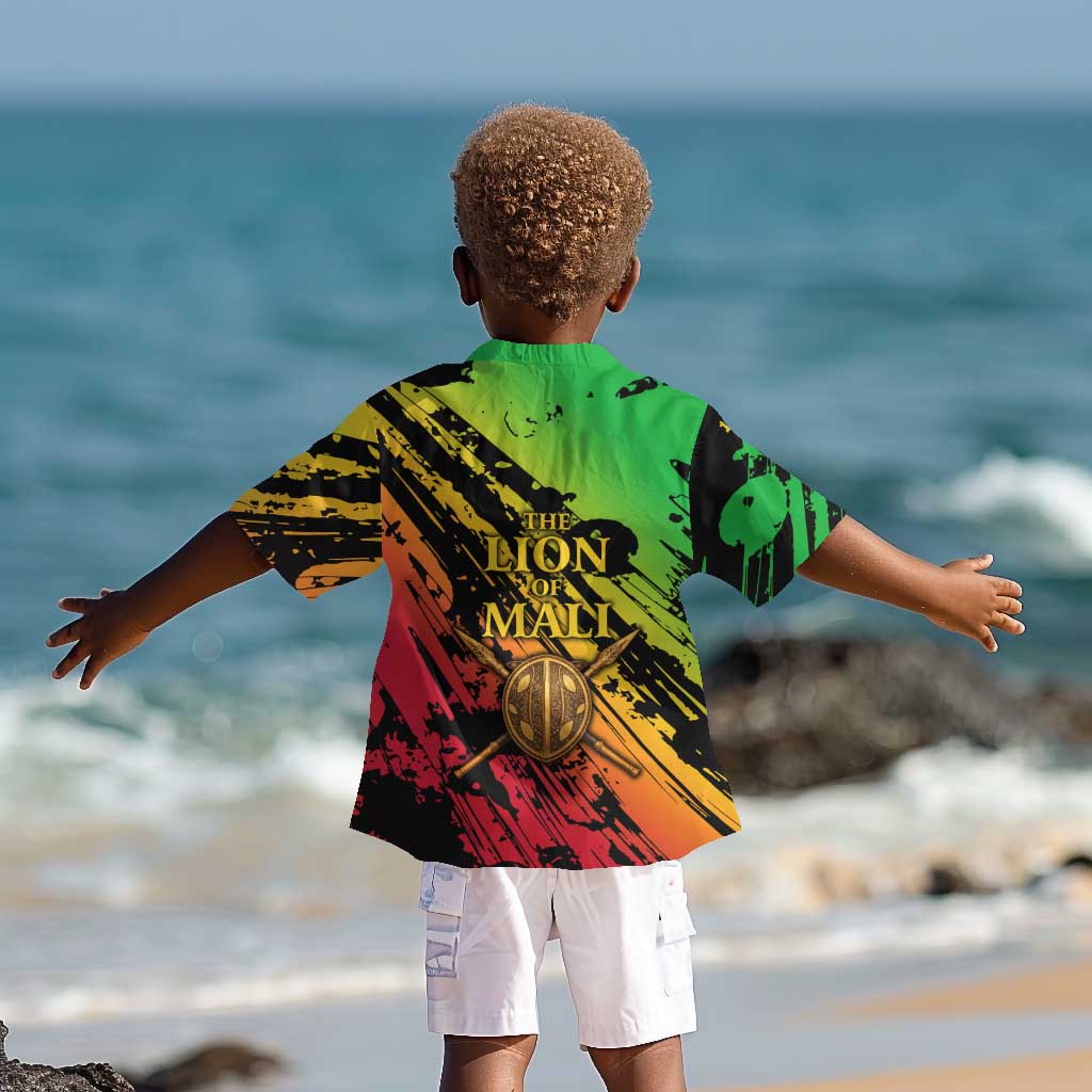 Sundiata Keita Kid Hawaiian Shirt with Regal Portrait, Lion of Mali Title and Bold Tribal Brushstroke Pattern - African Pride