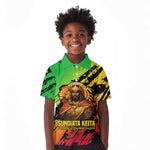 Sundiata Keita Kid Polo Shirt with Regal Portrait, Lion of Mali Title and Bold Tribal Brushstroke Pattern - African Pride