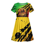 Sundiata Keita Kid Short Sleeve Dress with Regal Portrait, Lion of Mali Title and Bold Tribal Brushstroke Pattern - African Pride