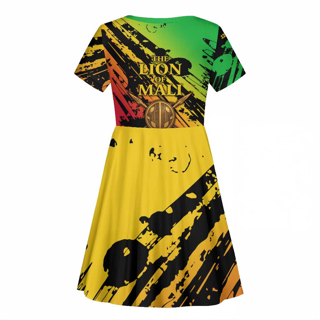 Sundiata Keita Kid Short Sleeve Dress with Regal Portrait, Lion of Mali Title and Bold Tribal Brushstroke Pattern - African Pride