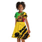 Sundiata Keita Kid Short Sleeve Dress with Regal Portrait, Lion of Mali Title and Bold Tribal Brushstroke Pattern - African Pride