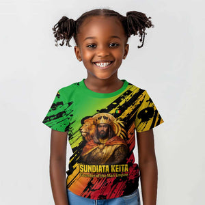 Sundiata Keita Kid T shirt with Regal Portrait, Lion of Mali Title and Bold Tribal Brushstroke Pattern - African Pride