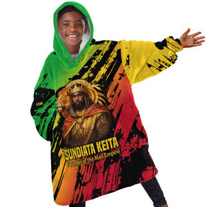 Sundiata Keita Kid Wearable Blanket Hoodie with Regal Portrait, Lion of Mali Title and Bold Tribal Brushstroke Pattern - African Pride