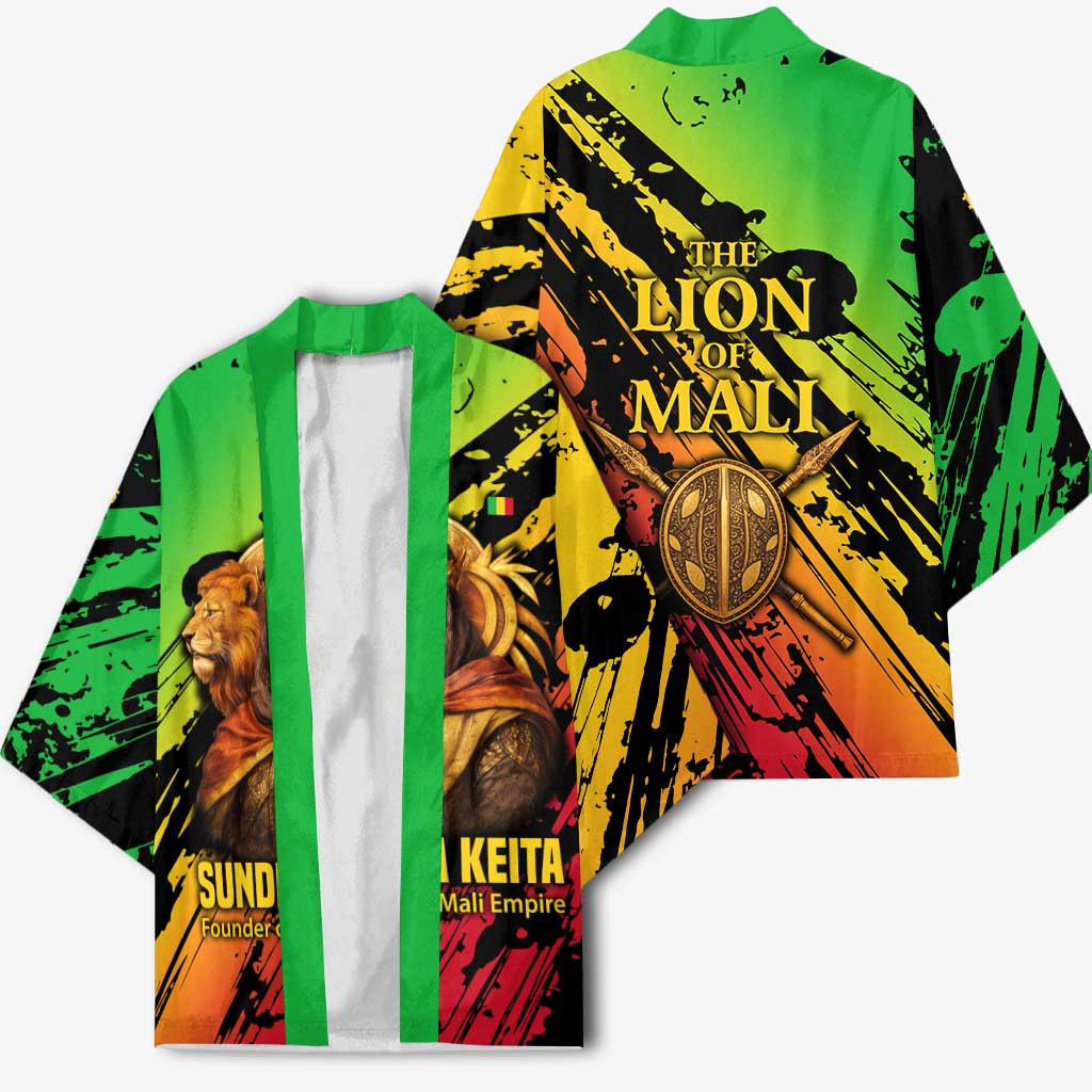 Sundiata Keita Kimono with Regal Portrait, Lion of Mali Title and Bold Tribal Brushstroke Pattern - African Pride