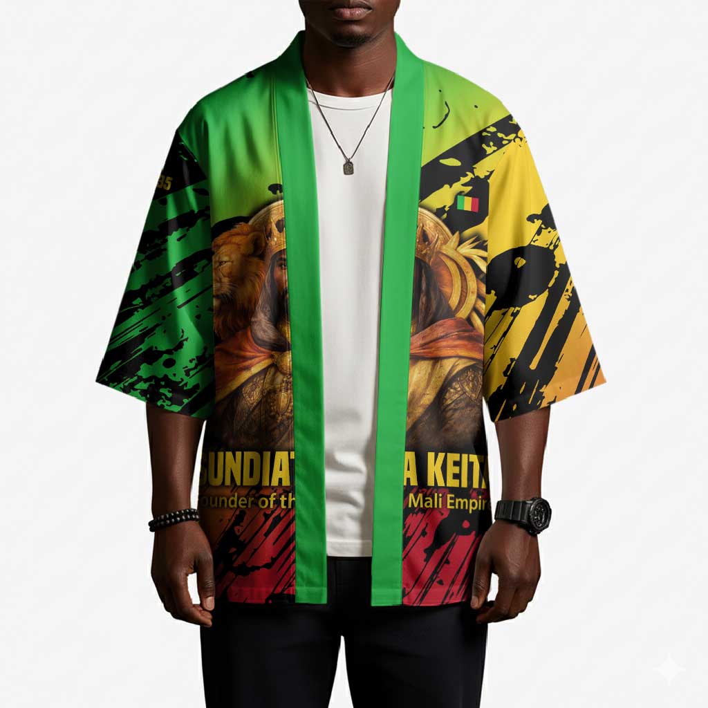 Sundiata Keita Kimono with Regal Portrait, Lion of Mali Title and Bold Tribal Brushstroke Pattern - African Pride