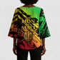 Sundiata Keita Kimono Sleeve Blouse with Regal Portrait, Lion of Mali Title and Bold Tribal Brushstroke Pattern - African Pride