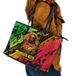 Sundiata Keita Leather Tote Bag with Regal Portrait, Lion of Mali Title and Bold Tribal Brushstroke Pattern - African Pride
