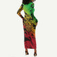 Sundiata Keita Long Sleeve Bodycon Dress with Regal Portrait, Lion of Mali Title and Bold Tribal Brushstroke Pattern - African Pride