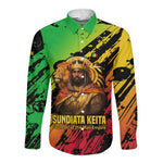 Sundiata Keita Long Sleeve Button Shirt with Regal Portrait, Lion of Mali Title and Bold Tribal Brushstroke Pattern - African Pride