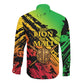 Sundiata Keita Long Sleeve Button Shirt with Regal Portrait, Lion of Mali Title and Bold Tribal Brushstroke Pattern - African Pride