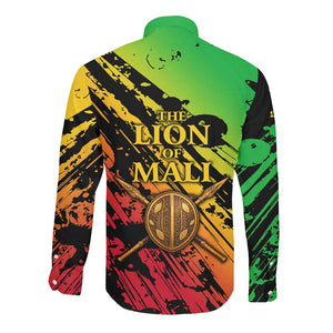 Sundiata Keita Long Sleeve Button Shirt with Regal Portrait, Lion of Mali Title and Bold Tribal Brushstroke Pattern - African Pride